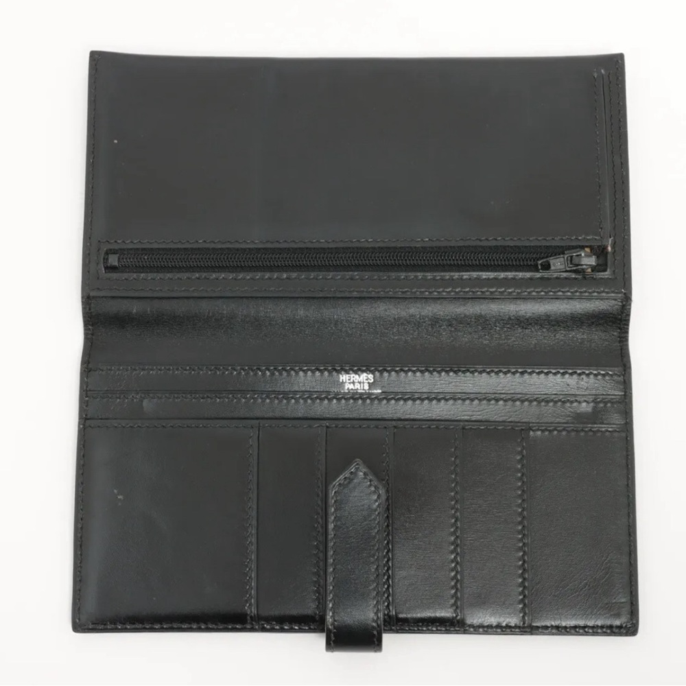 Hermes Bearn Box Calfskin Wallet Black Silver Hardware - Picture 8 of 11